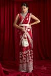 Tasuvure Indes_Red Rich Pleated Silk Embroidered Floral V Reyna Saree With Blouse  _Online_at_Aza_Fashions