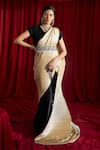 Buy_Tasuvure Indes_Black Rich Pleated Silk Solid V Neck Reyna Saree With Blouse _at_Aza_Fashions