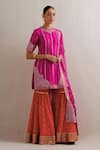 Buy_Priyal Prakash_Magenta Organza, Chanderi, Stripe Embroidered Kurta Gharara Set _Online_at_Aza_Fashions