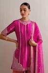 Shop_Priyal Prakash_Magenta Organza, Chanderi, Stripe Embroidered Kurta Gharara Set _Online_at_Aza_Fashions