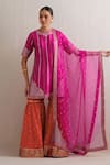 Priyal Prakash_Magenta Organza, Chanderi, Stripe Embroidered Kurta Gharara Set _at_Aza_Fashions