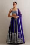 Buy Priyal Prakash Blue Net, Silk Sequins, Zari Square Neck Stripe Pattern Lehenga Set at Aza Fashions Buy_Priyal Prakash_Blue Net, Silk Sequins, Zari Square Neck Stripe Pattern Lehenga Set _at_Aza_Fashions