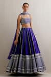Priyal Prakash Blue Net, Silk Sequins, Zari Square Neck Stripe Pattern Lehenga Set at Aza Fashions Priyal Prakash_Blue Net, Silk Sequins, Zari Square Neck Stripe Pattern Lehenga Set _at_Aza_Fashions