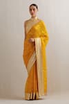 PRIYAL PRAKASH_Yellow Saree Silk Organza Embroidery Aari Halter Sequin With Blouse _Online_at_Aza_Fashions