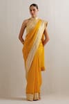 PRIYAL PRAKASH_Yellow Saree Silk Organza Embroidery Aari Halter Sequin With Blouse For Women_Online