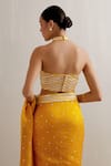 PRIYAL PRAKASH_Yellow Saree Silk Organza Embroidery Aari Halter Sequin With Blouse For Women_at_Aza_Fashions