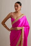 Buy_PRIYAL PRAKASH_Magenta Saree Silk Satin Embroidery Aari Border With Blouse _Online_at_Aza_Fashions