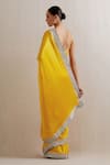 Shop_PRIYAL PRAKASH_Yellow Saree Silk Satin Embroidery Placement Border With Blouse _at_Aza_Fashions