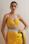 Shop_PRIYAL PRAKASH_Yellow Saree Silk Satin Embroidery Placement Border With Blouse _Online_at_Aza_Fashions