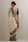 Shop_PRIYAL PRAKASH_Beige Saree Silk Organza Embroidery Colorblock With Blouse _at_Aza_Fashions