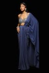 Buy_Jade By Ashima_Blue Lycra Nalki Embellished Halter Neck Caelia Pre-draped Saree With Blouse_at_Aza_Fashions