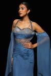 Buy_Jade By Ashima_Blue Georgette Crystals Halter Neck Luminara Extravagant Sleeve Draped Gown _Online_at_Aza_Fashions