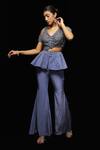 Buy_Jade By Ashima_Grey Crepe Cut Dana Embellished V Neck Supernal Starly Peplum Top With Sharara _at_Aza_Fashions