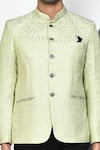 Aryavir Malhotra_Green Jacquard Brocade Floral Pattern Bandhgala _Online_at_Aza_Fashions