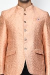 Aryavir Malhotra_Peach Jacquard Brocade Floral Flower Vine Pattern Bandhgala _Online_at_Aza_Fashions