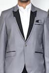 Aryavir Malhotra_Grey Slub Cotton Plain Contrast Collared Blazer_Online_at_Aza_Fashions