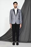 Buy_Aryavir Malhotra_Grey Slub Cotton Plain Contrast Collared Blazer_Online_at_Aza_Fashions