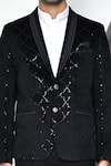 Aryavir Malhotra_Black Imported Velvet Embellished Sequins Quatrefoil Blazer_Online_at_Aza_Fashions