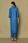 Shop_Samyukta Singhania_Blue Cotton Solid Stand Collar V Curved Hem Kurta With Pant _at_Aza_Fashions