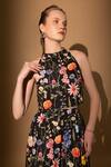 Shop_SHIMONA_Black Cotton Satin Printed Floral Halter Blossom Top And Skirt Set _Online_at_Aza_Fashions