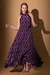 Buy_SHIMONA_Purple Crepe Printed Abstract Halter Neck Gown  _at_Aza_Fashions