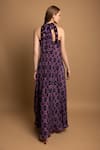 Shop_SHIMONA_Purple Crepe Printed Abstract Halter Neck Gown  _at_Aza_Fashions