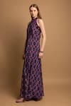 SHIMONA_Purple Crepe Printed Abstract Halter Neck Gown  _Online_at_Aza_Fashions