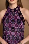 Shop_SHIMONA_Purple Crepe Printed Abstract Halter Neck Gown  _Online_at_Aza_Fashions