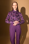 Buy_SHIMONA_Purple Bemberg Satin Printed Abstract Collar Sharp Shirt And Pant Set _at_Aza_Fashions