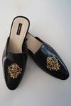 Buy_Shradha Hedau Footwear Couture_Black Embroidery Max Floral Butta Mules _at_Aza_Fashions