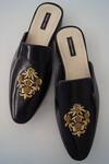 Shradha Hedau Footwear Couture_Black Embroidery Max Floral Butta Mules _Online_at_Aza_Fashions
