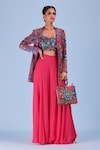 Buy_DiyaRajvvir_Fuchsia Top Modal Printed Geometric Blazer Notched And Sharara Set _at_Aza_Fashions