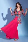 Buy_DiyaRajvvir_Fuchsia Top Modal Printed Geometric Blazer Notched And Sharara Set _Online_at_Aza_Fashions