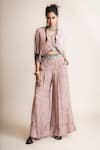 Buy_Nupur Kanoi_Pink Crepe Printed Floral V Neck Pattern Kaftan Top And Pant Set _at_Aza_Fashions