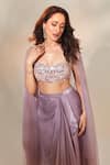 Buy_Masumi Mewawalla x AZA_Purple Gajji Silk Sequin Hand Draped Dhoti Skirt With Blouse _at_Aza_Fashions