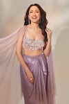 Buy_Masumi Mewawalla x AZA_Purple Gajji Silk Sequin Hand Draped Dhoti Skirt With Blouse _Online