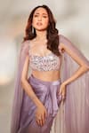 Shop_Masumi Mewawalla x AZA_Purple Gajji Silk Sequin Hand Draped Dhoti Skirt With Blouse _Online