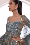 Mahima Mahajan_Grey Lurex Chiffon Embellished Floral Alayna Mirrorwork Anarkali With Dupatta _at_Aza_Fashions