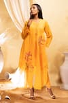 The White Tree Studio_Yellow Overlay- Cotton Silk Applique Floral Kurta Round And Set _Online_at_Aza_Fashions