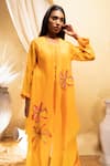 Buy_The White Tree Studio_Yellow Overlay- Cotton Silk Applique Floral Kurta Round And Set _Online_at_Aza_Fashions