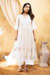 Buy The White Tree Studio Off White Kurta- Chanderi (70% Cotton And Cross Smocked Anarkali & Culottes Set at Aza Fashions Buy_The White Tree Studio_Off White Kurta- Chanderi (70% Cotton And Cross Smocked Anarkali & Culottes Set _at_Aza_Fashions