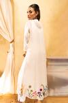 Shop_The White Tree Studio_Off White Kurta- Chanderi (70% Cotton And 30% Silk) Embroidered Floral V & Pant _at_Aza_Fashions