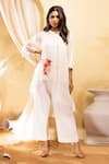 Buy_The White Tree Studio_Off White Tunic- Chanderi (70% Cotton And 30% Silk) Embroidered Floral Band Fish _at_Aza_Fashions