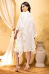 Shop_The White Tree Studio_Off White Chanderi, Cotton Embroidery Round Neck Butterfly Kaftan _at_Aza_Fashions