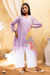 Buy_The White Tree Studio_Purple Tunic- Chanderi (70% Cotton And 30% Silk) Applique Floral V Neck Work _at_Aza_Fashions