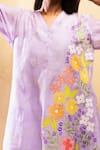 The White Tree Studio_Purple Tunic- Chanderi (70% Cotton And 30% Silk) Applique Floral V Neck Work _Online_at_Aza_Fashions