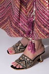 Buy_Tic Tac Toe Footwear_Black Embellished Cutdana Embroidered Pyramid Heels _at_Aza_Fashions