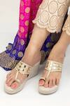 Buy_Tic Tac Toe Footwear_Beige Embellished Kolhapuri Wedges _at_Aza_Fashions