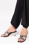 Buy_Tic Tac Toe Footwear_Black Metallic Pyramid Stud Embellished Chip Textured Heels _at_Aza_Fashions