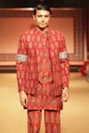 Nitya Bajaj_Red Cotton Linen Hand Block Printed Ajrakh Bandhgala And Kurta Set  _Online_at_Aza_Fashions